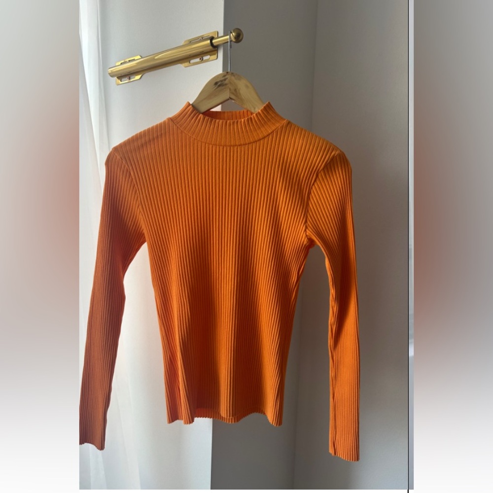 Zara Ribbed Long-Sleeve Top in Orange